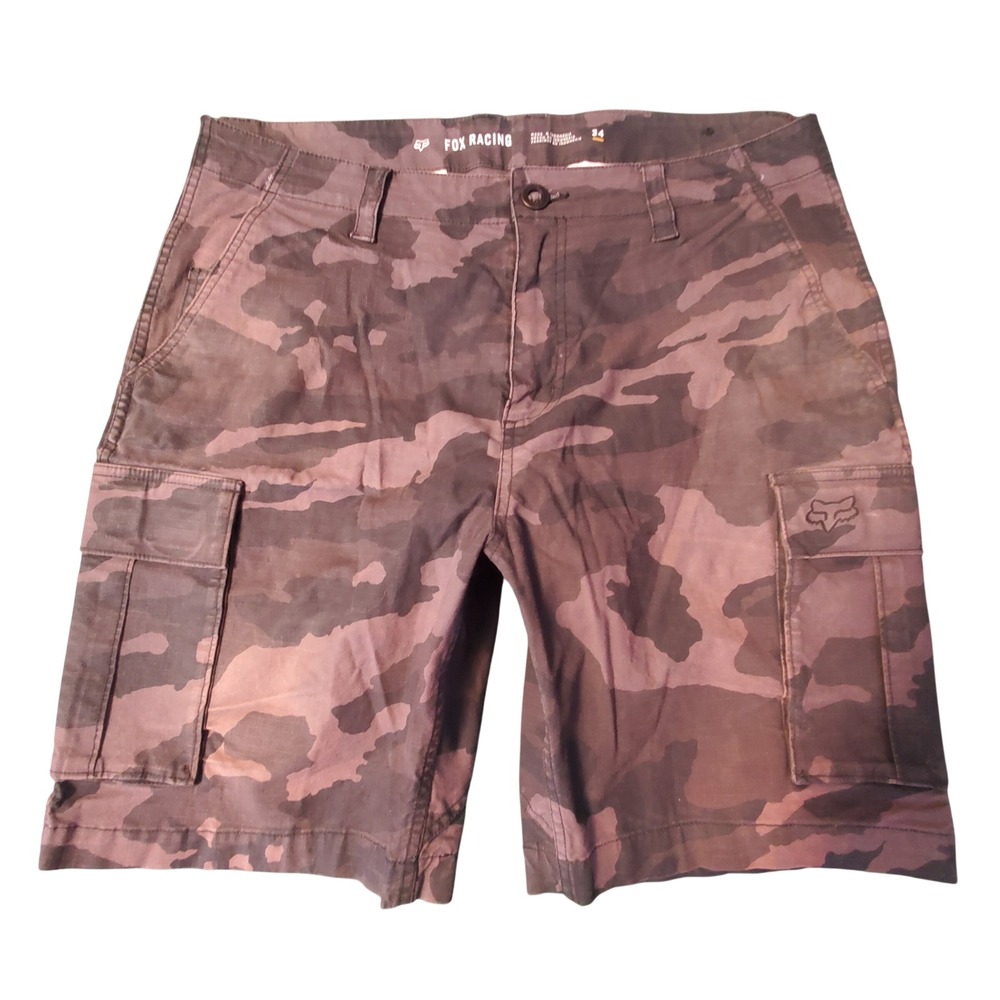 Fox Racing Mens Slambozo Camo Cargo Shorts Size 34 Brown Grey Ripstop